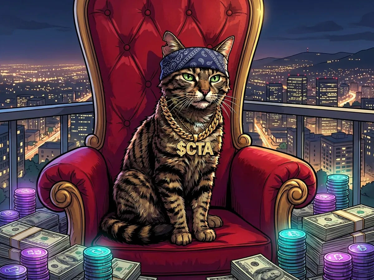 Tabby on a throne on a penthouse balcony above the city